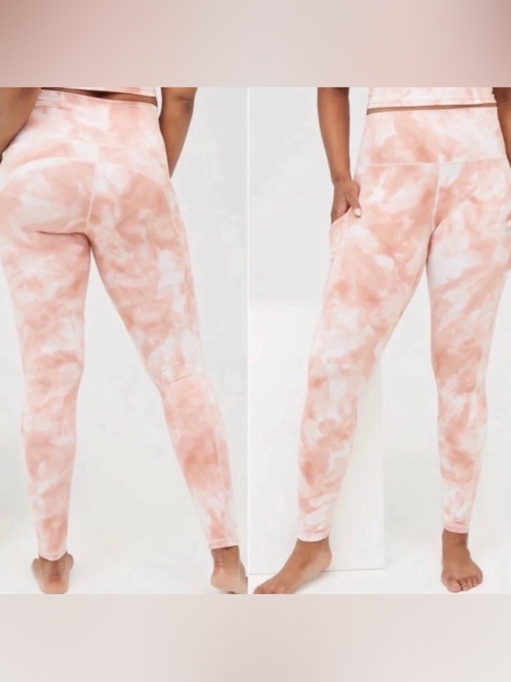 Offline Cropped Yoga Peach & White Tie-Dye High-Rise Leggings